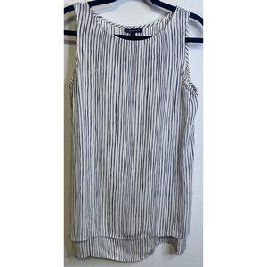 EILEEN FISHER Black White Sleeveless Blouse Tank Top Hi Low Hem SILK  Size SMALL